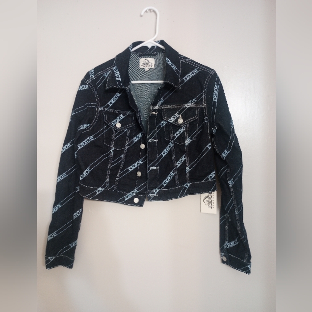 Jordache Iconic Logo Women's Dark Denim Cropped Jacket NWT